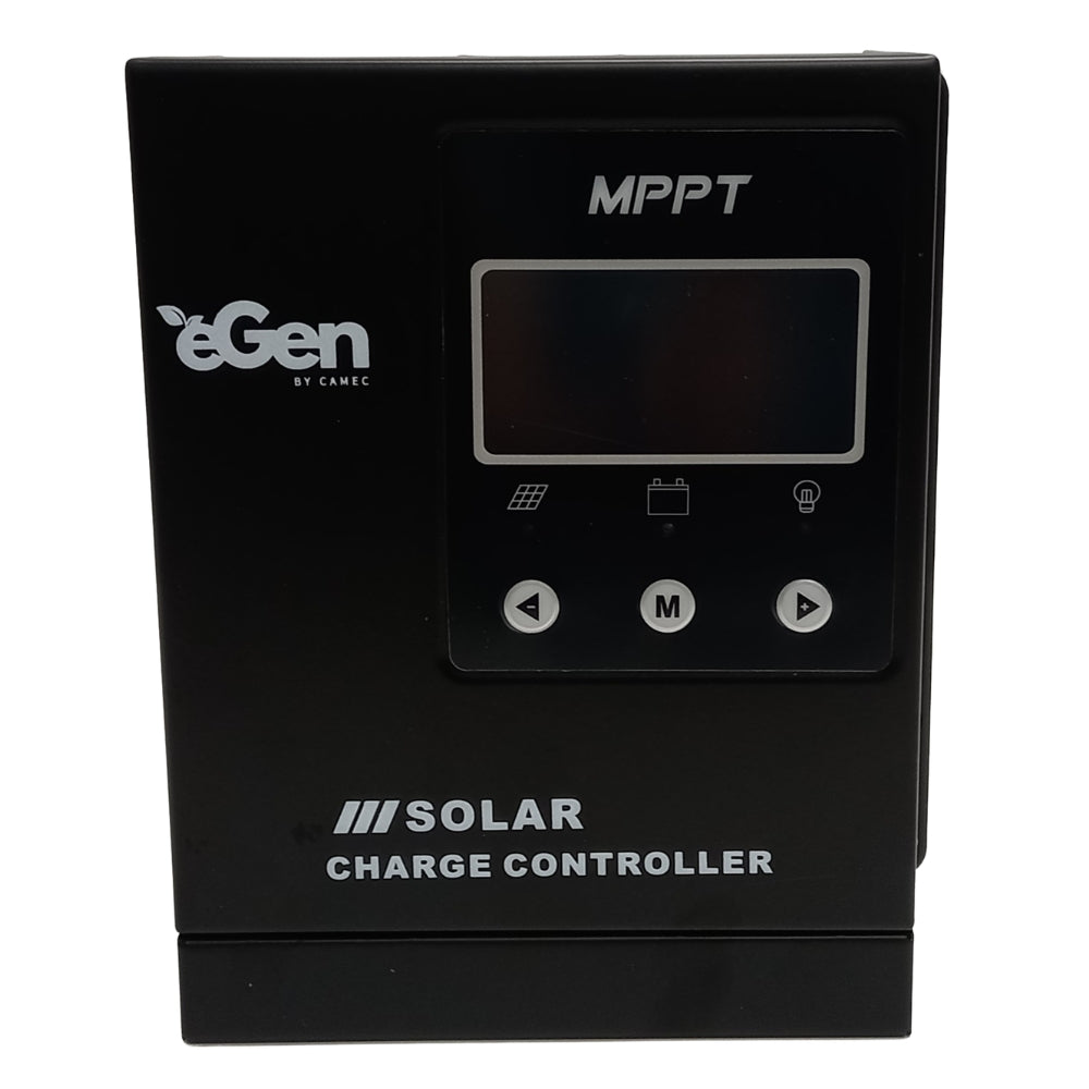 Black solar charge controller with eGen branding on a white background