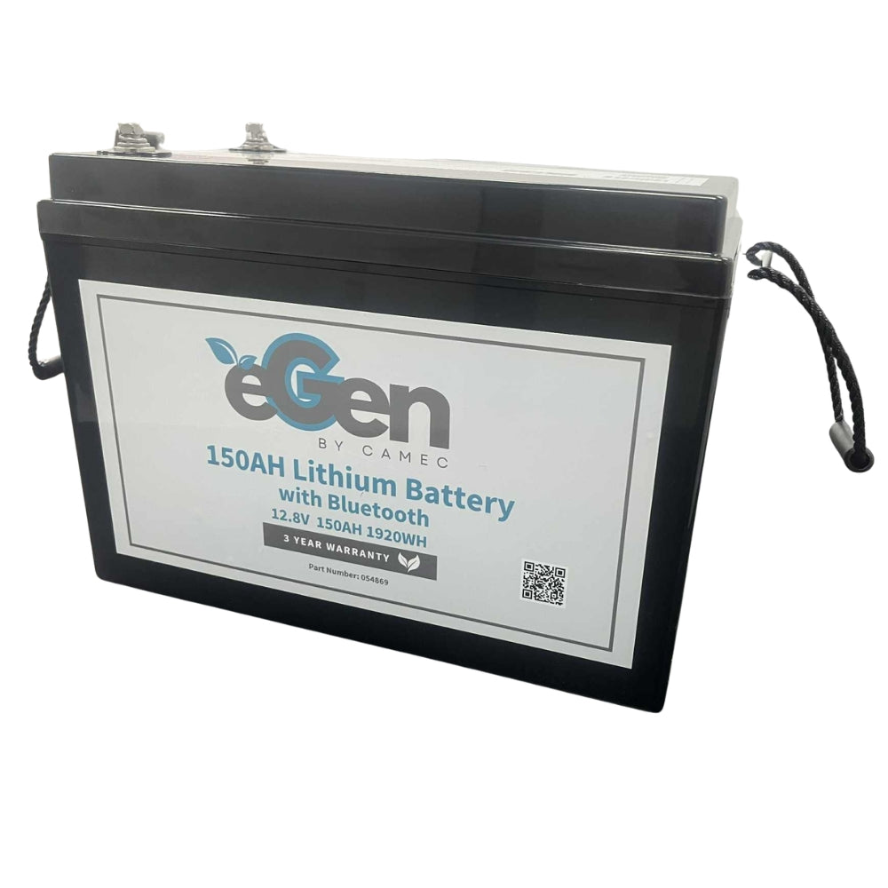 eGen lithium battery with Bluetooth on a white background
