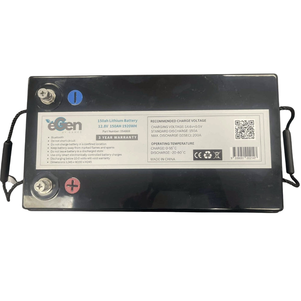 Black lithium battery with label and QR code on a white background